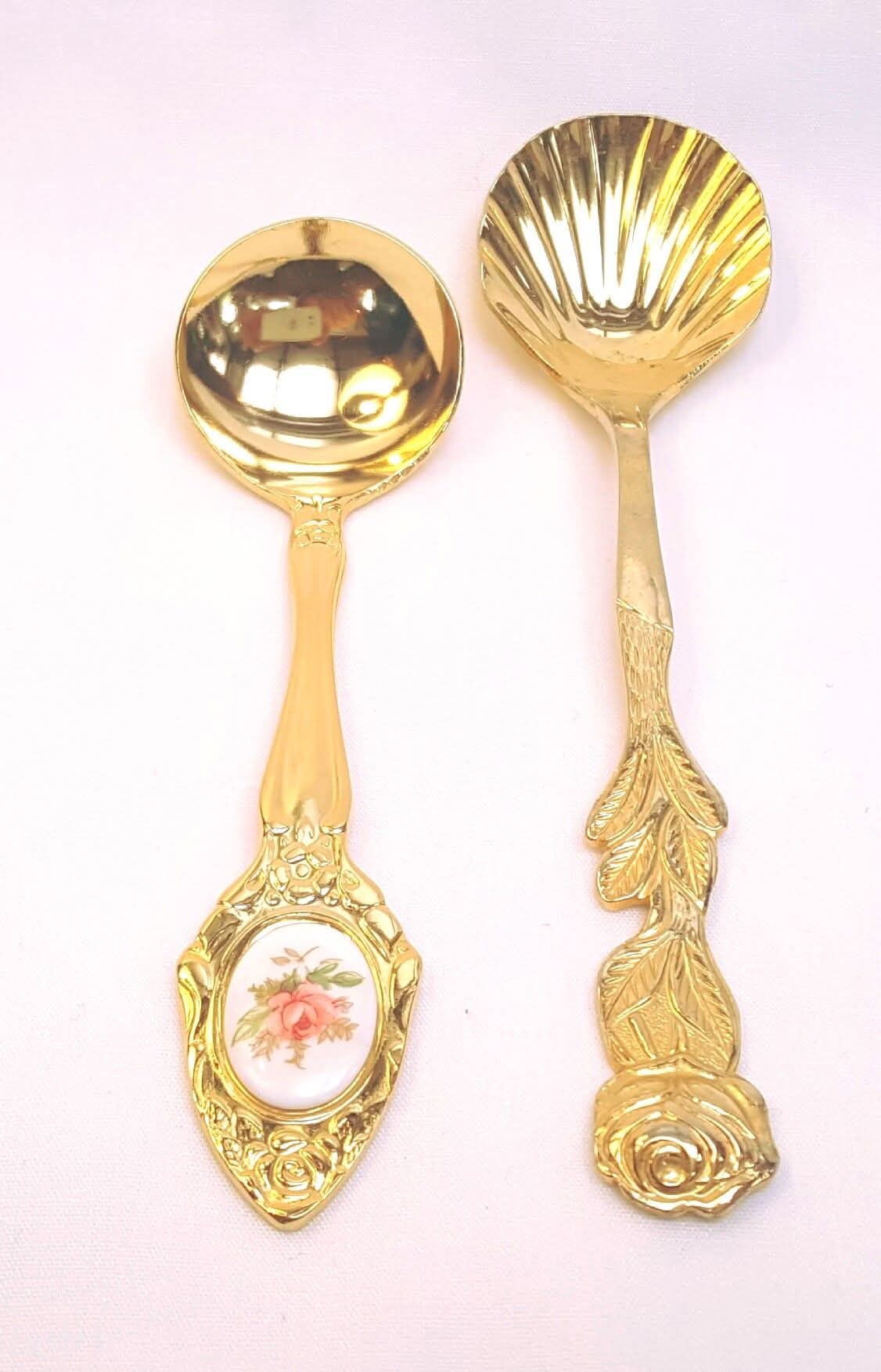 Eetrite | 24-Carat Gold-Plated Teaspoons & Sugar Spoons | Rococo Rose Pattern with Porcelain Cameo Insets | South Africa