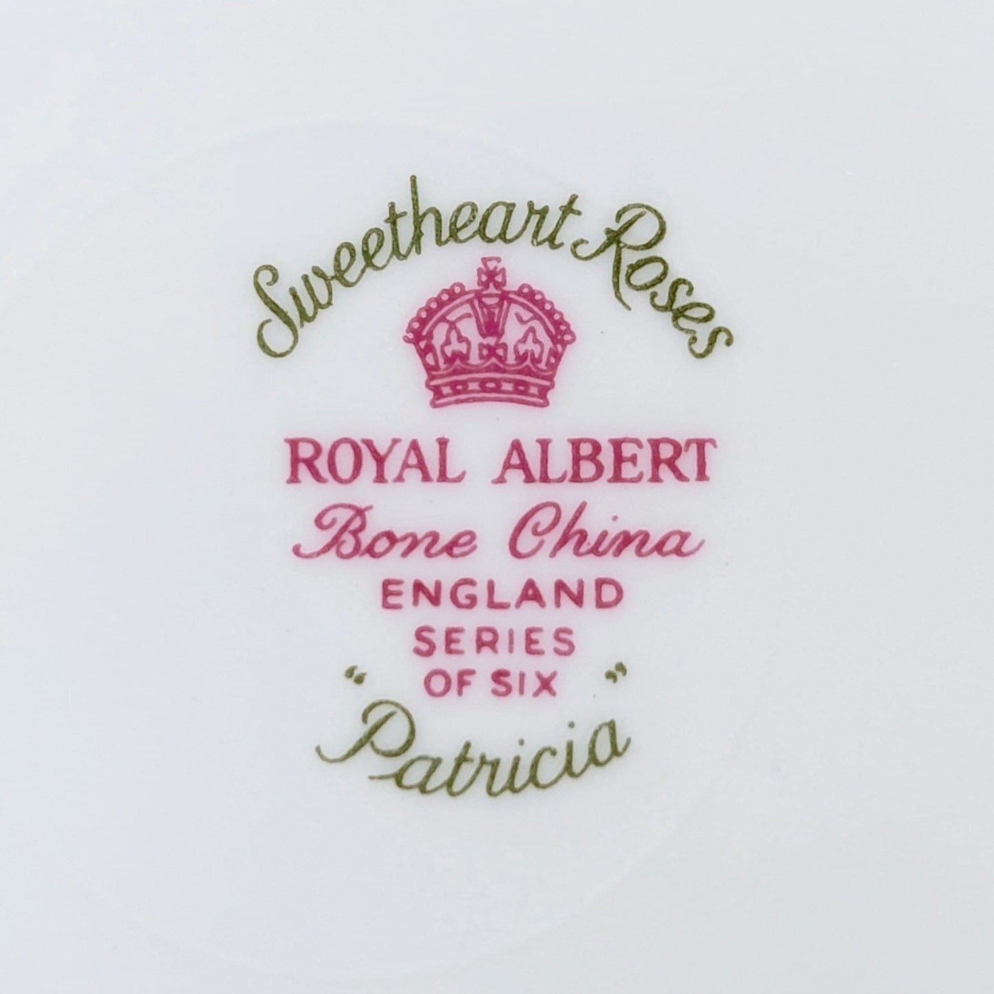 Vintage Royal Albert Sweetheart Roses "Patricia" Bone China Trio — Teacup Saucer Side Plate, Series of Six, England