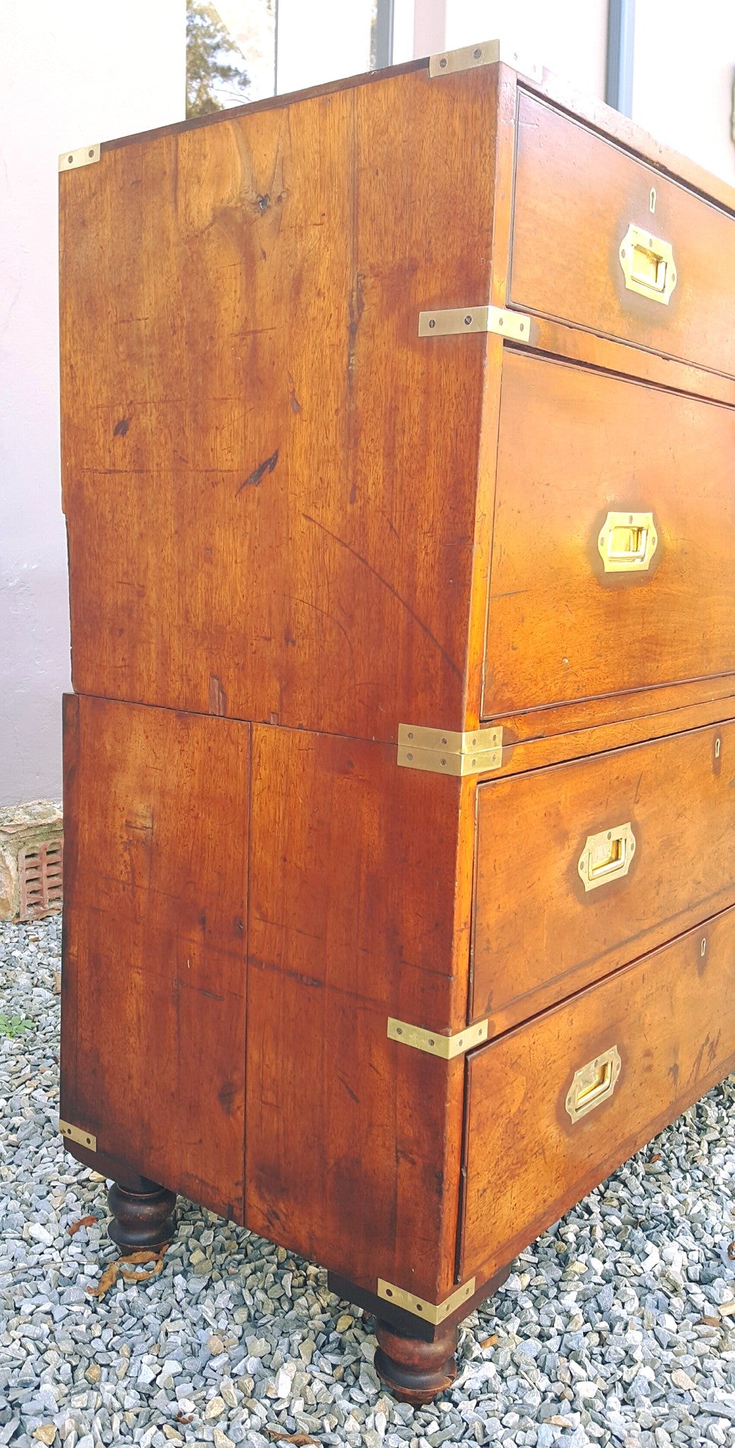 Victorian Military Campaign Chest | Two-Section Mahogany & Brass | c.1860