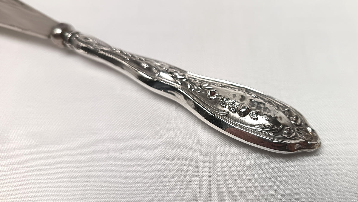 Antique Sterling Silver & Silver Plated Shoehorn – Floral Motif Handle
