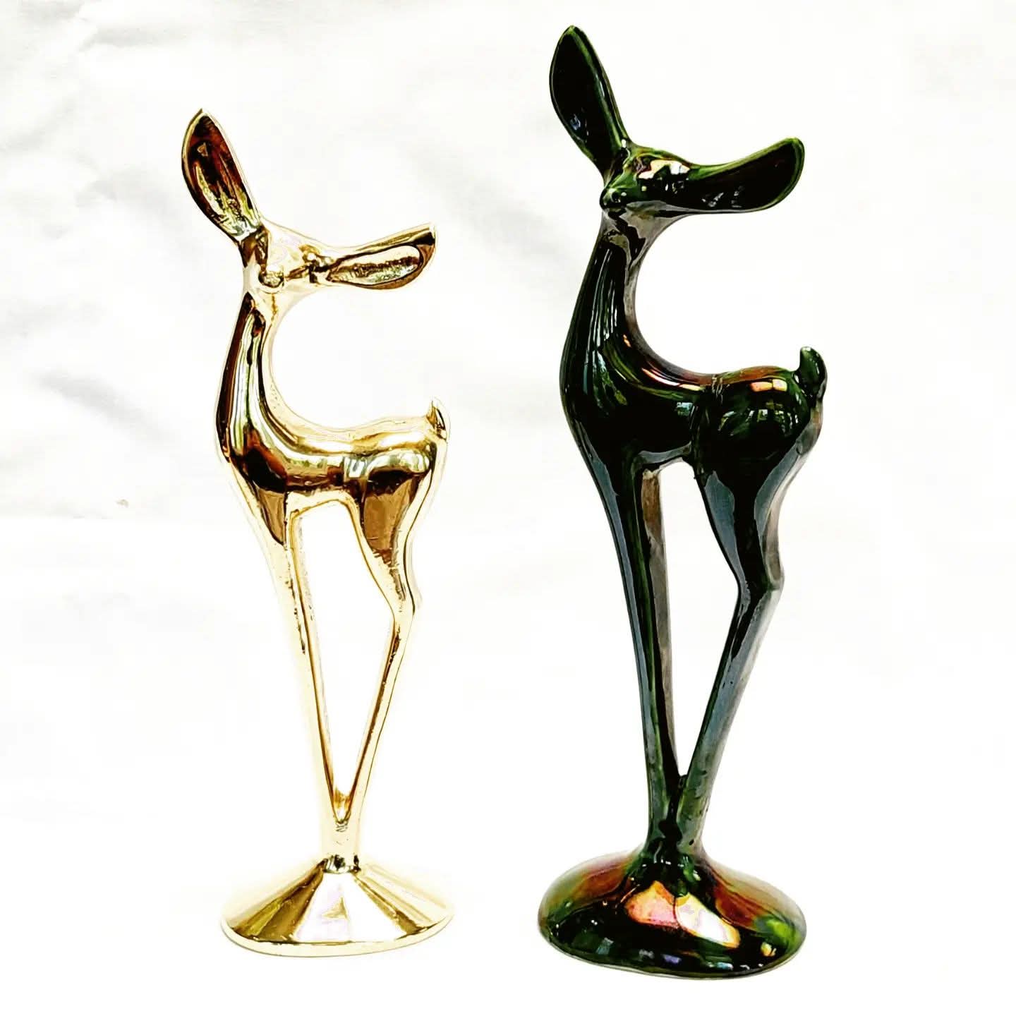 Rare Vintage Solid Brass Lucia Ware Bokkie Deer Figurines — Pair, Polished & Lacquered, Mid-Century South African Design