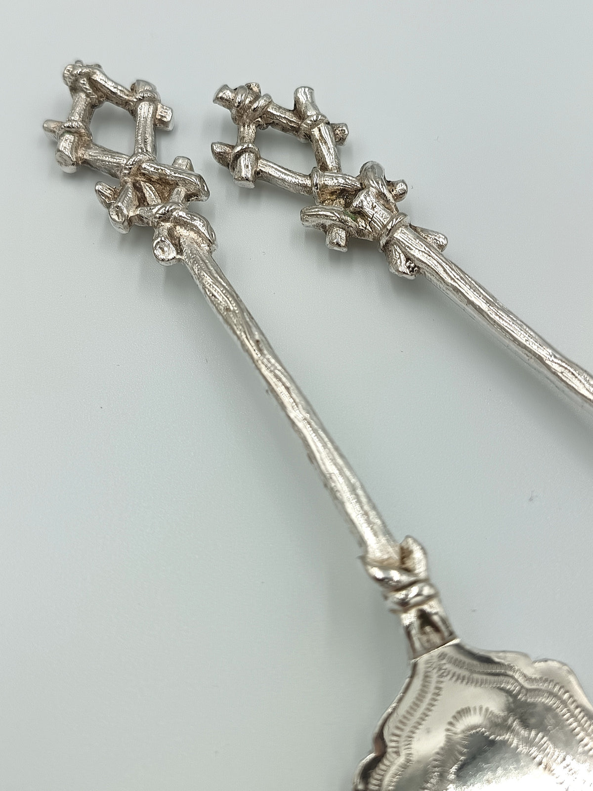 Antique Silver Plate Serving Set | Rustic Twig & Knotwork Handles | Pastry/Cake Server & Fork | Victorian Aesthetic Style | Good Antique Condition