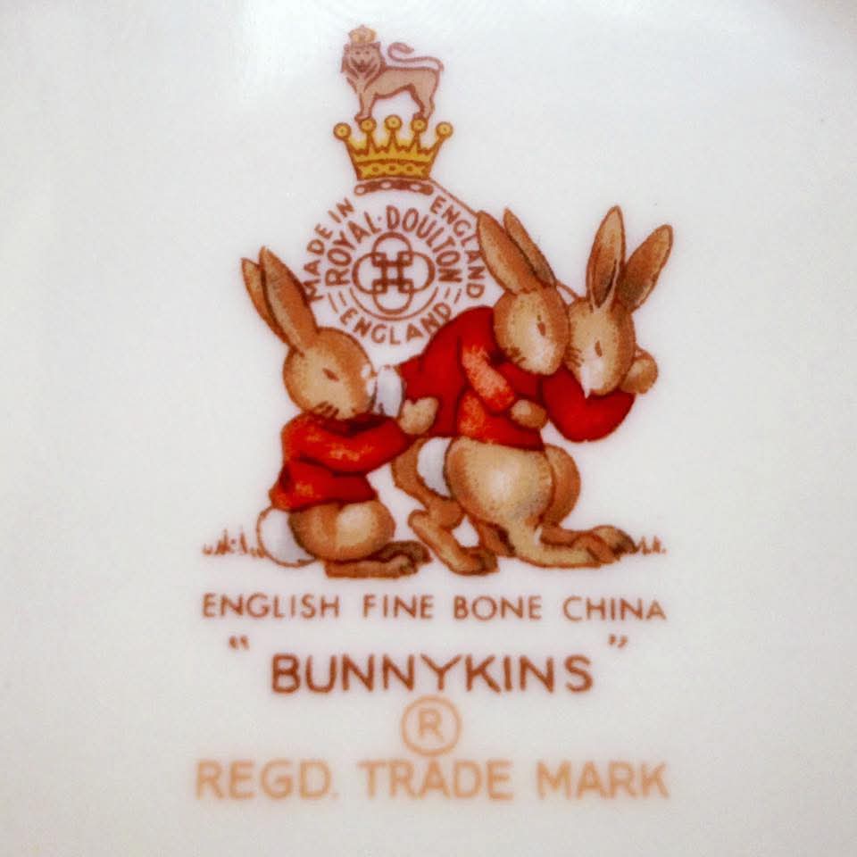 Royal Doulton 'Bunnykins' Bone China Baby Plate & Porridge Bowl — Outdoor Party & Bathtime Scenes, England — Duo