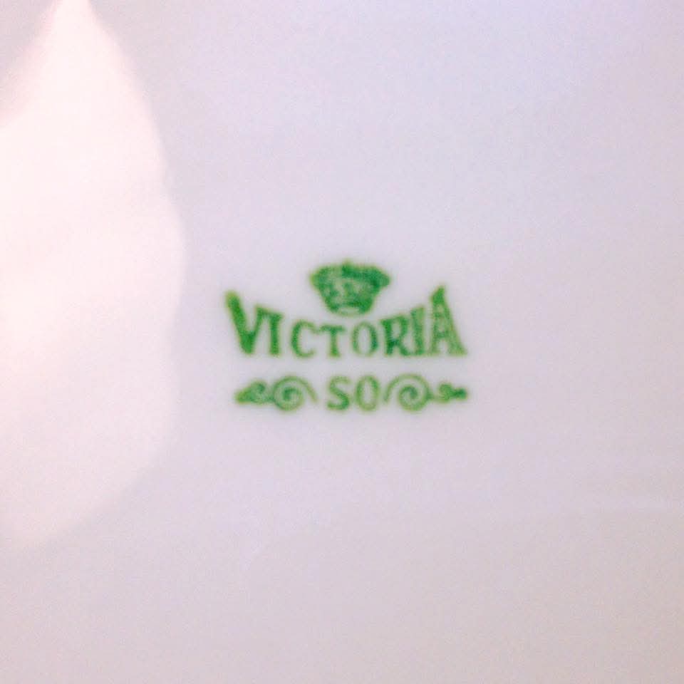 Victoria Porcelain Scattered Floral Tea Plates — Pink Roses & Forget-Me-Nots, Czechoslovakia, c.1920s–1930s — Set of Five
