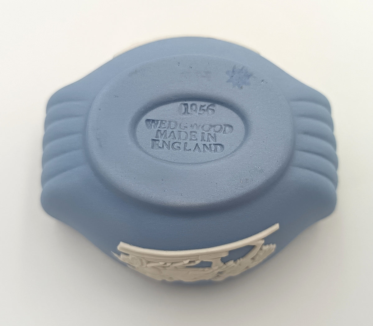 Wedgwood | Blue Jasperware | Faceted Squat Vase | Made in England | Dated 1956