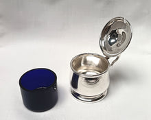 Load image into Gallery viewer, Near-Antique Hallmarked Sterling Silver Lidded Salt Cellar with Original Bristol Blue Glass Liner – G Bryan & Co, Birmingham, 1933