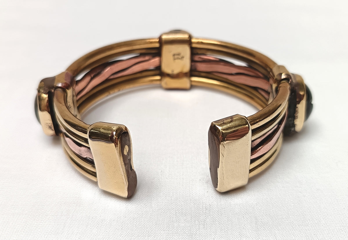 Local Artisan | One-off Design | Copper and Brass Cuff Bangle | Tiger's Eye Cabochons | Contemporary