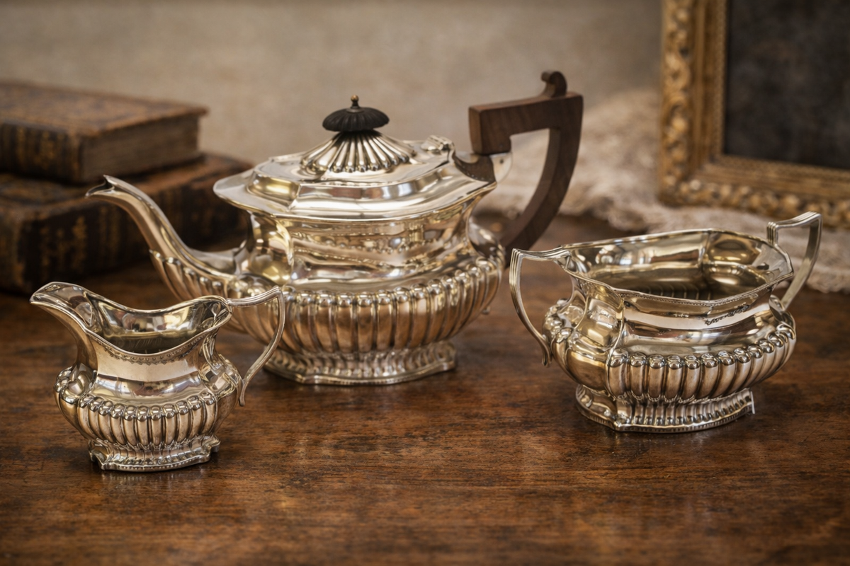 Antique Hallmarked Sterling Silver Three-Piece Tea Service