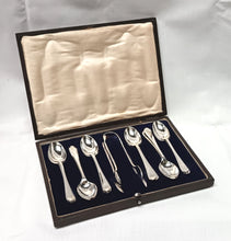 Load image into Gallery viewer, Walker & Hall Sterling Silver Golf-Themed Teaspoon Set with Silver-Plated Sugar Tongs – Early 20th Century Collectible