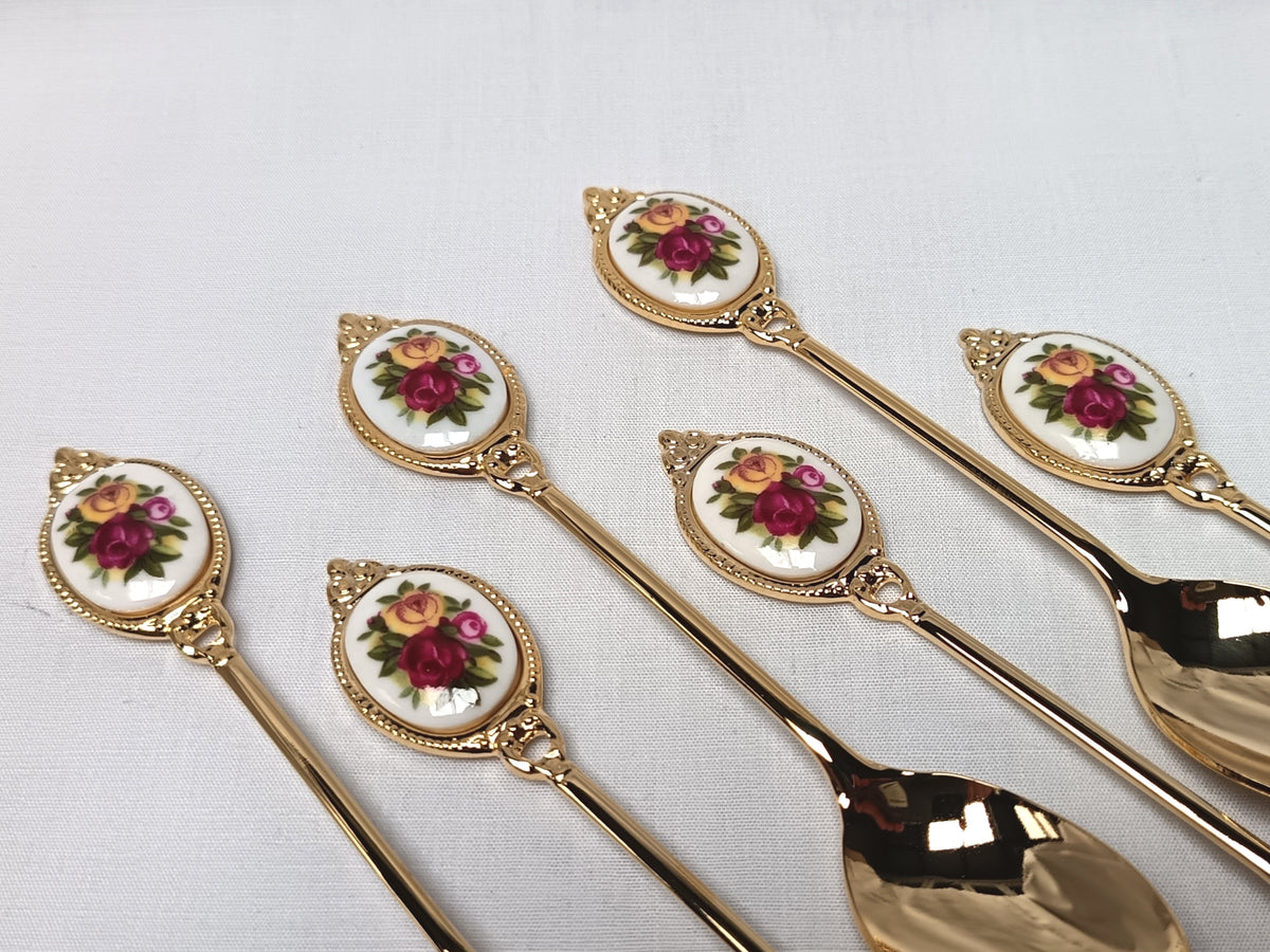 Royal Albert Old Country Roses Gold Teaspoons – Set of Six (Unused)