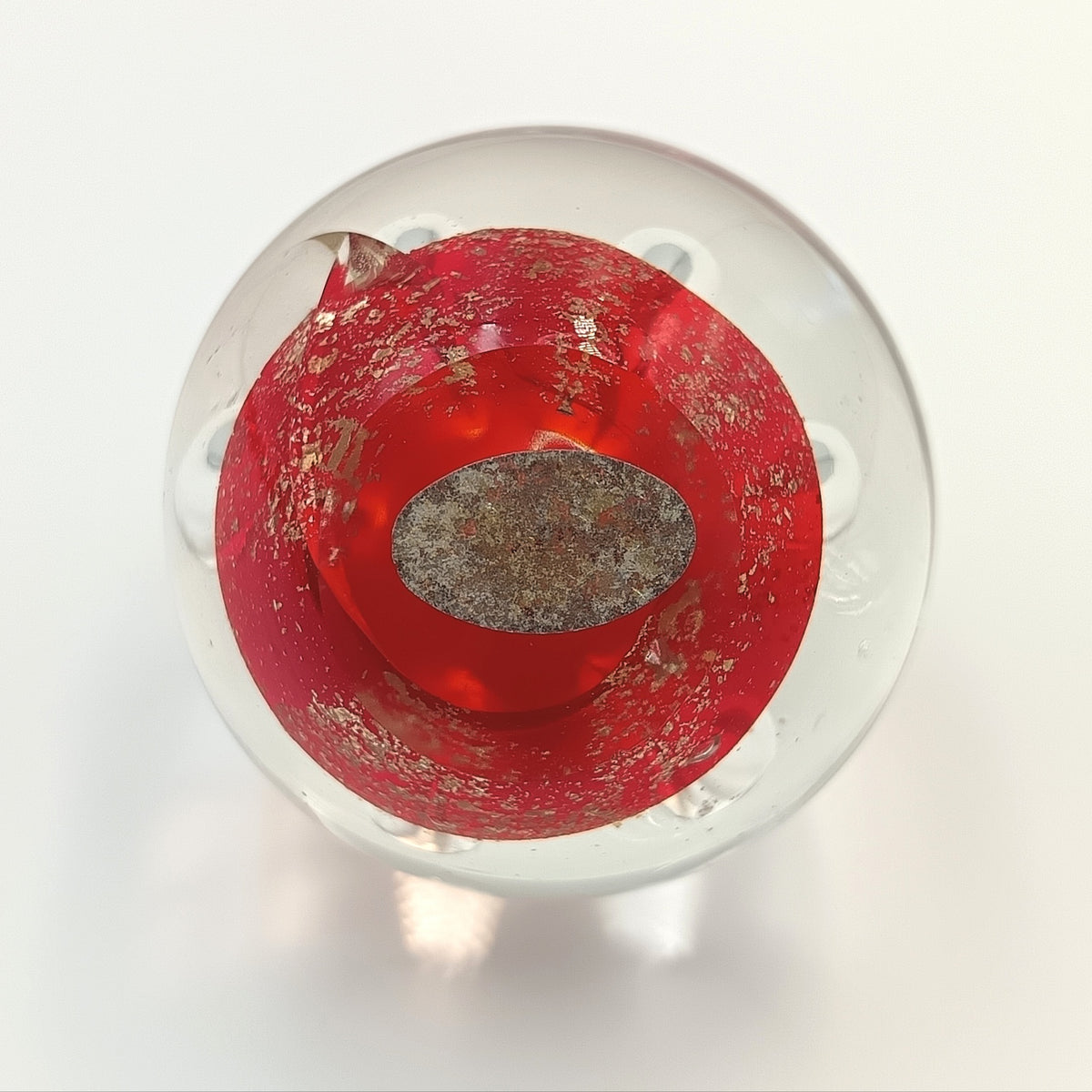 Murano | Hand-Blown Art Glass Paperweight | Red, Gold Aventurine & Clear | Italy, 20th century