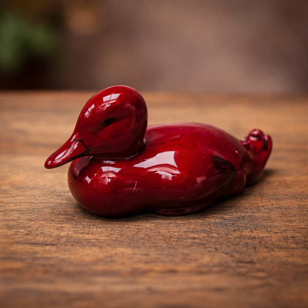 Royal Doulton | Flambe | Resting Duck Figurine | Oxblood Red | Mid-Twentieth Century