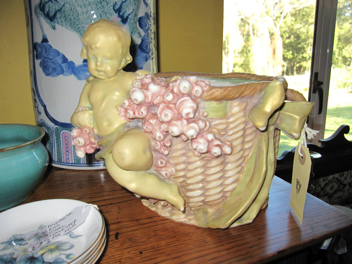 Imperial Amphora | Turn-Teplitz, Bohemia | Art Nouveau Putto & Basket Centrepiece Bowl | Earthenware | c.1900–1918