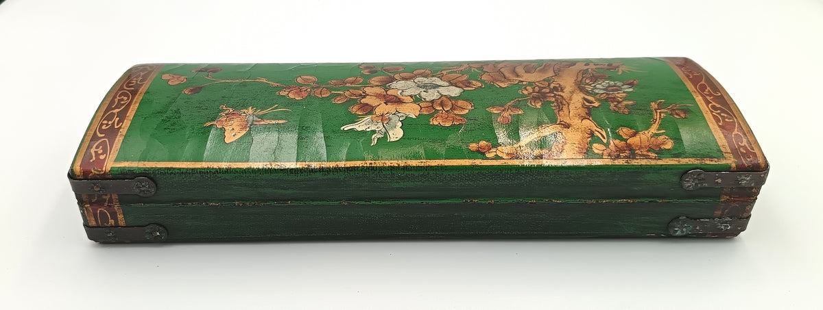 Chinese | Lacquered Wood | Document Box with Pin Closure | Floral and Butterfly Decoration | China | Late 20th Century
