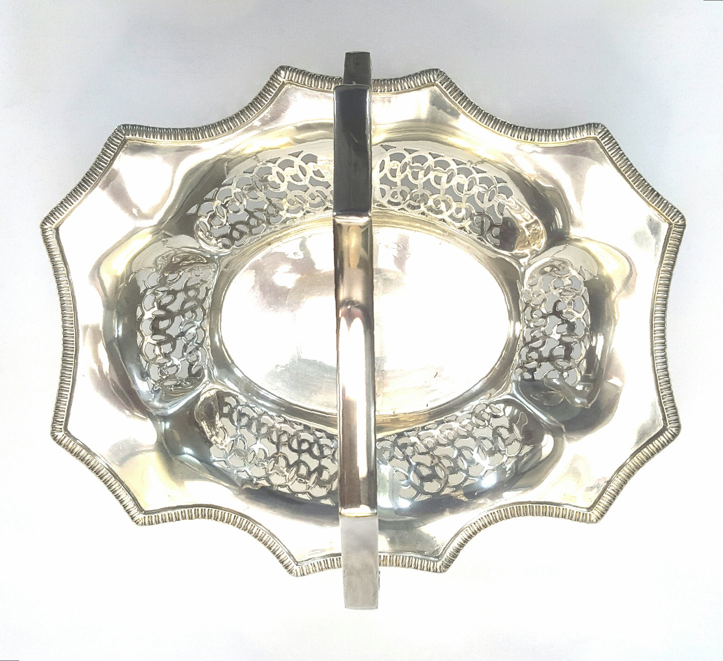 Elegant Vintage Silver-Plated Flower Basket with Pierced Detail & Swing Handle