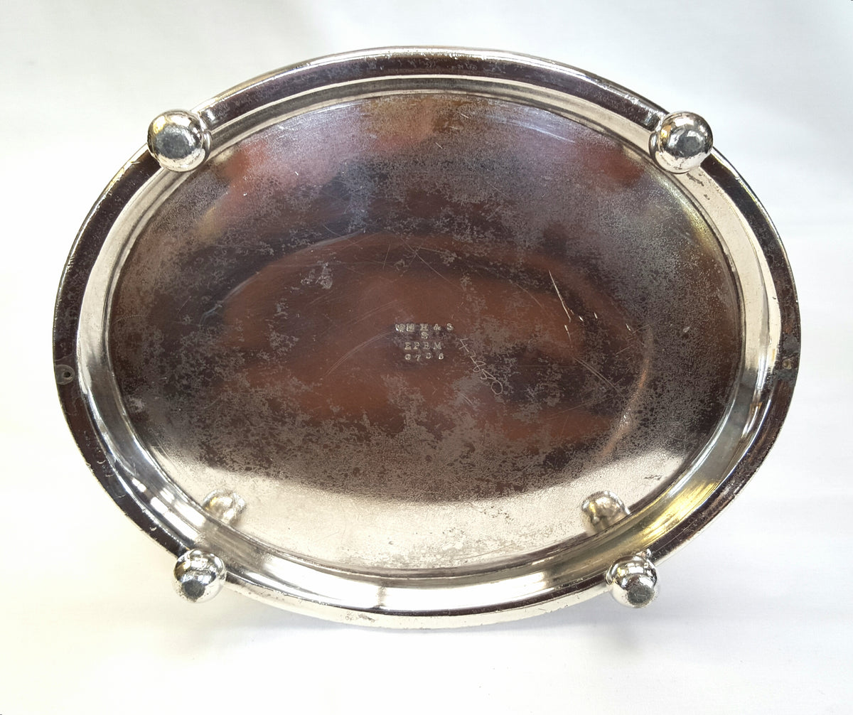 W M H & S | Engraved Neoclassical Revival | Oval Biscuit Barrel on Stand | Silver Plate | c.1890–1905