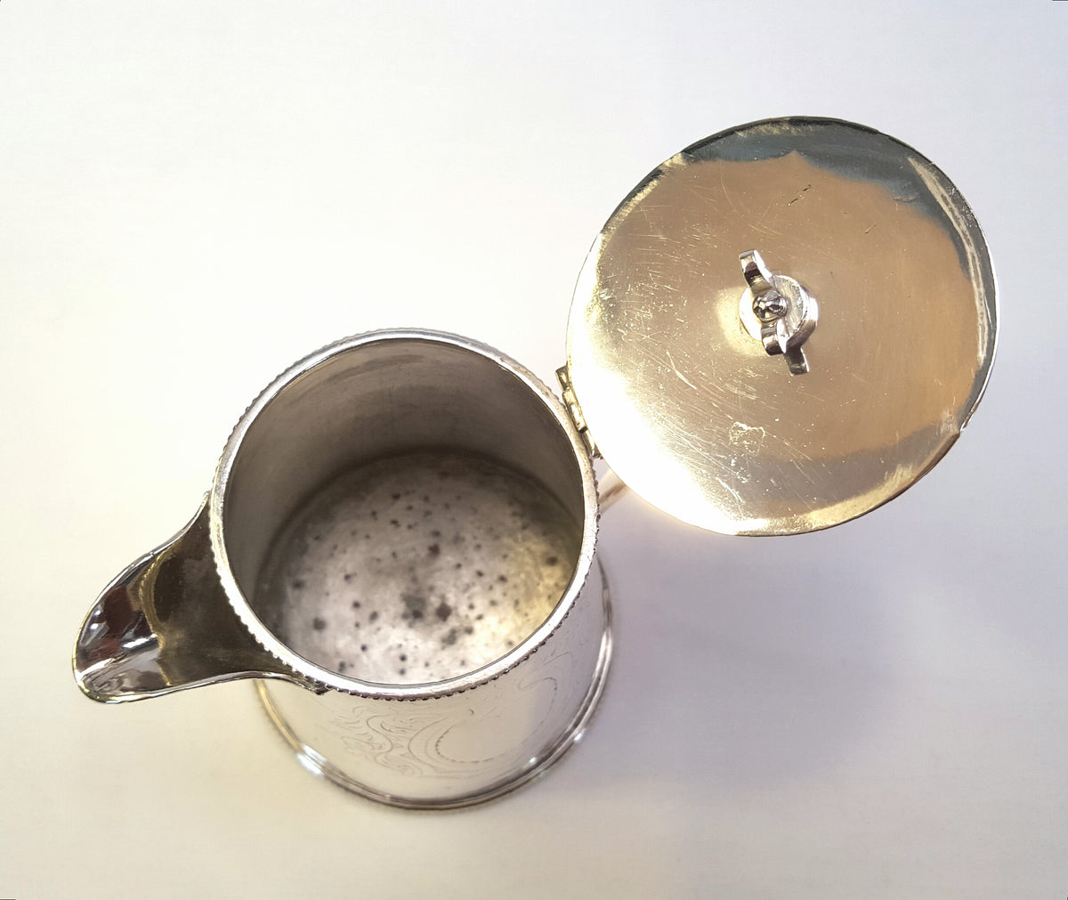 Elegant Antique Silver-Plated Teapot for One with Fine Hand-Engraved Detail