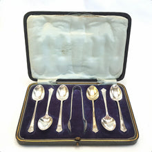 Load image into Gallery viewer, Set of six silverplated teaspoons and tongs