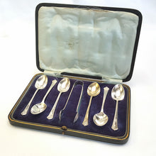 Load image into Gallery viewer, Set of six silverplated teaspoons and tongs