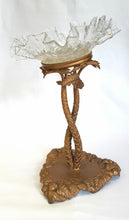 Load image into Gallery viewer, Antique gilded cast brass and delicate glass centrepiece