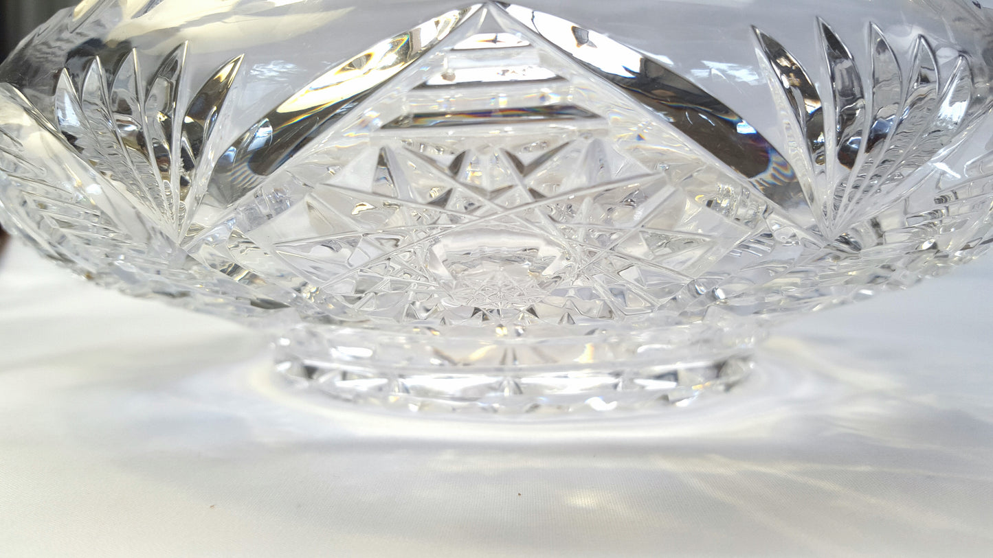 Unmarked | Hand-Cut Lead Crystal Bowl | Geometric & Starburst Cutting | c.1950s–1970s