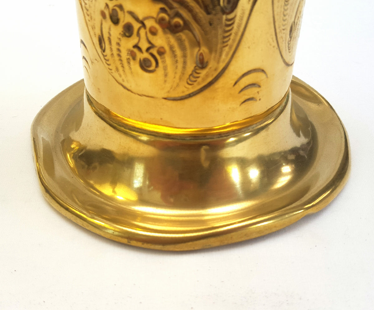 Nestor| Pair of Brass Art Nouveau Vases | Engraved Tulip & Foliate Decoration | England | c.1900–1920