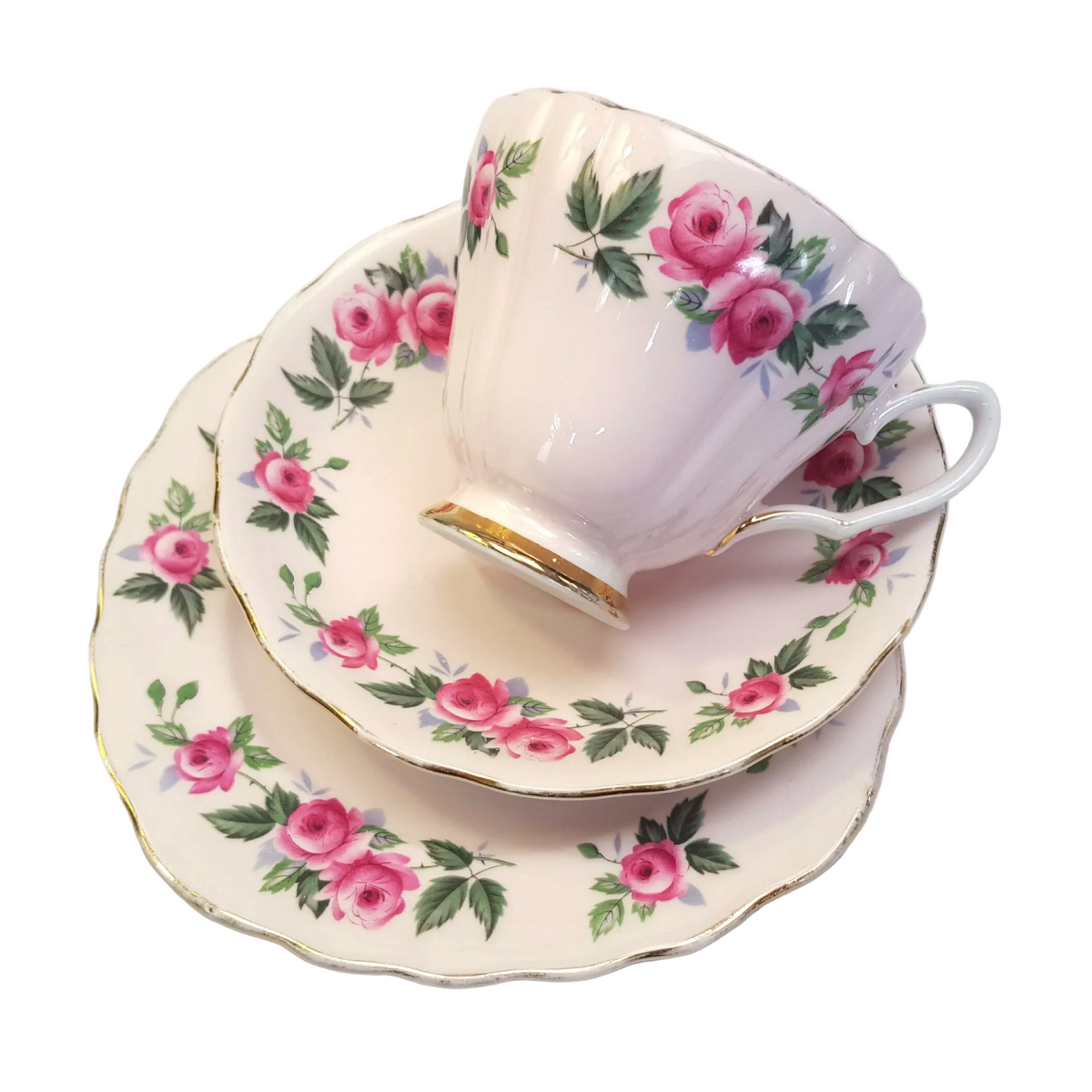 Vintage Colclough Bone China Trio – Soft Pink with Rose Design