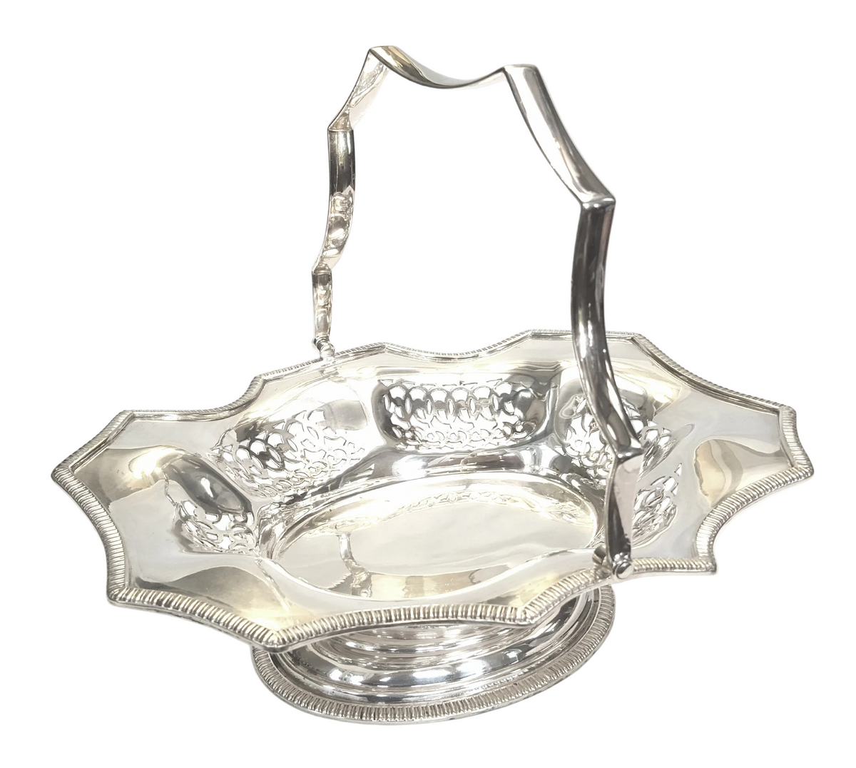 Elegant Vintage Silver-Plated Flower Basket with Pierced Detail & Swing Handle