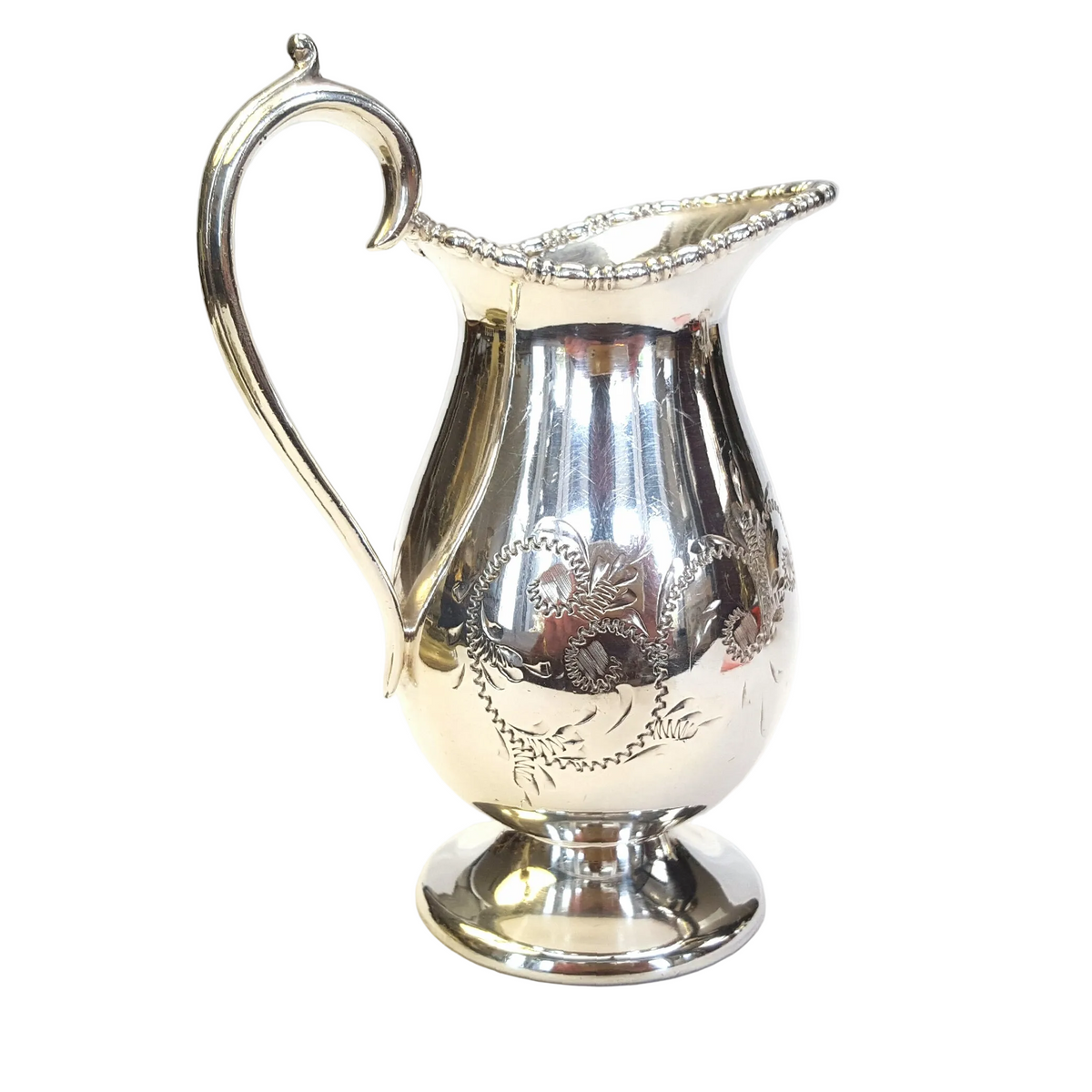 Elegant Antique Viners Silver-Plated Milk Jug with Scroll Engraving