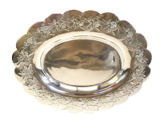 Elegant Antique Silver-Plated Oval Tray with Delicate Vine Pattern