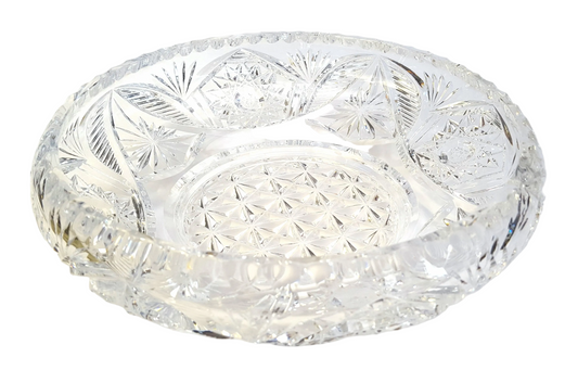 Unmarked | Hand-Cut Lead Crystal Bowl | Geometric & Starburst Cutting | c.1950s–1970s
