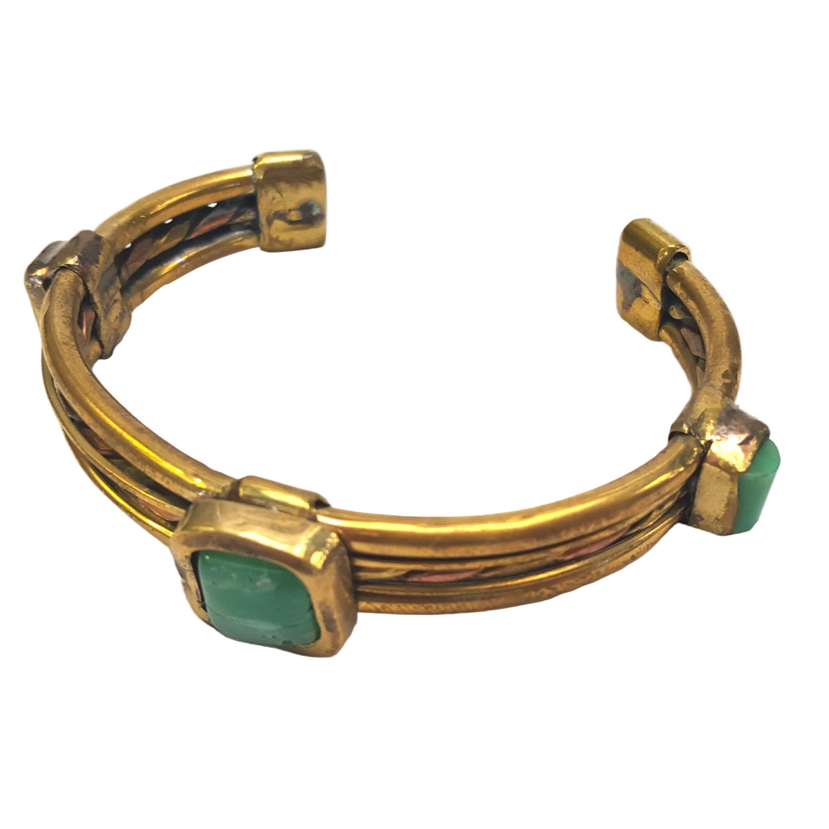 Handcrafted Copper & Brass Ladies Bangle with Chrysoprase Cabochons