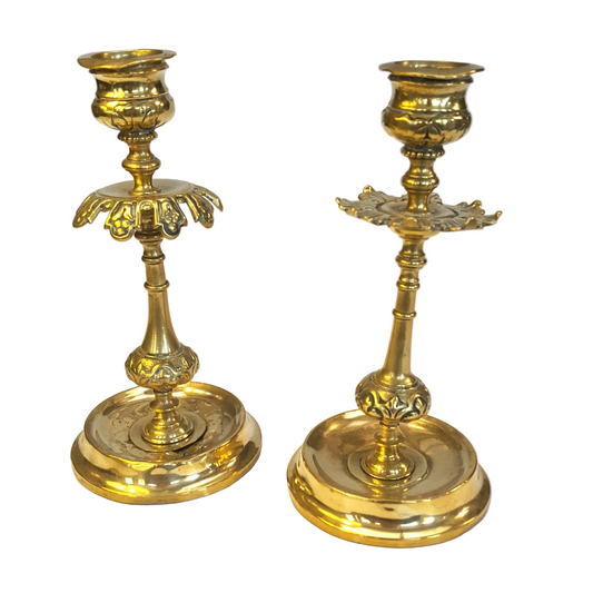 Elegant Pair of Antique Victorian Cast Brass Candlesticks
