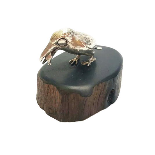 Patrick Mavros | Sterling Silver Kingfisher Sculpture | Zimbabwean Blackwood Base | Zimbabwe | 1999