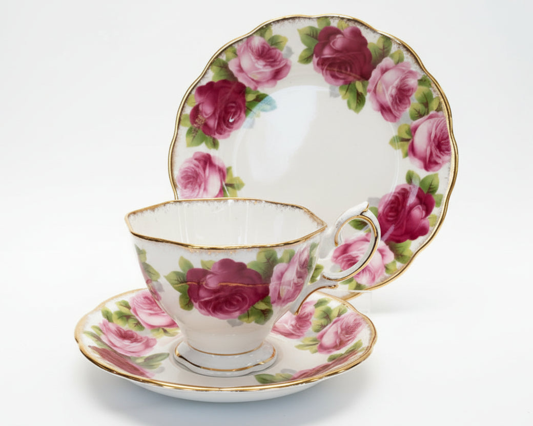 Vintage Royal Albert ‘Old English Rose’ Bone China Trio – Made in England