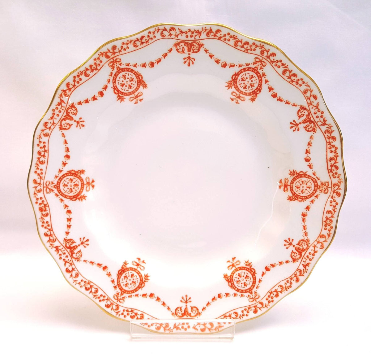 Royal Crown Derby | Neoclassical Swag & Medallion | Large Cake Plate & Two Trios | Circa 1895