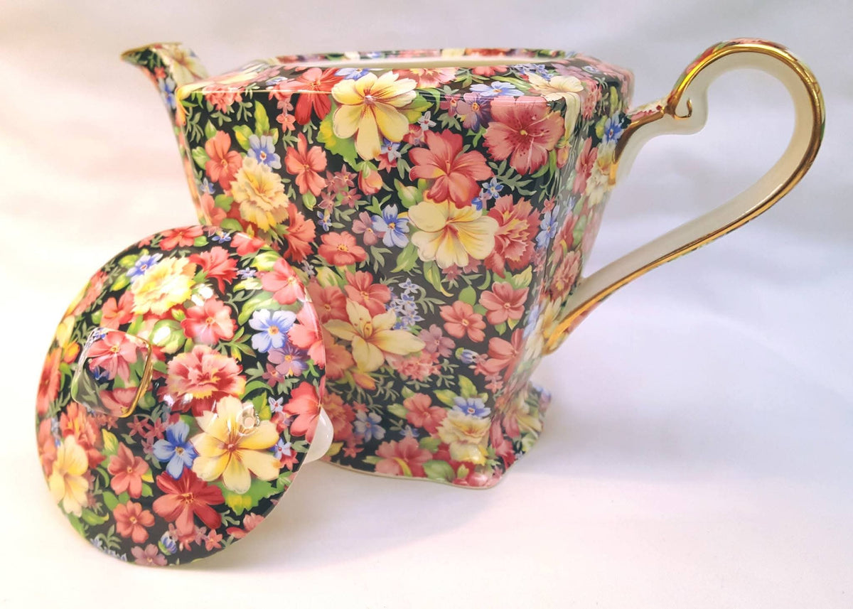 Grimwades Royal Winton | Florence Chintz | Teapot | Black Ground | 1995 Revival