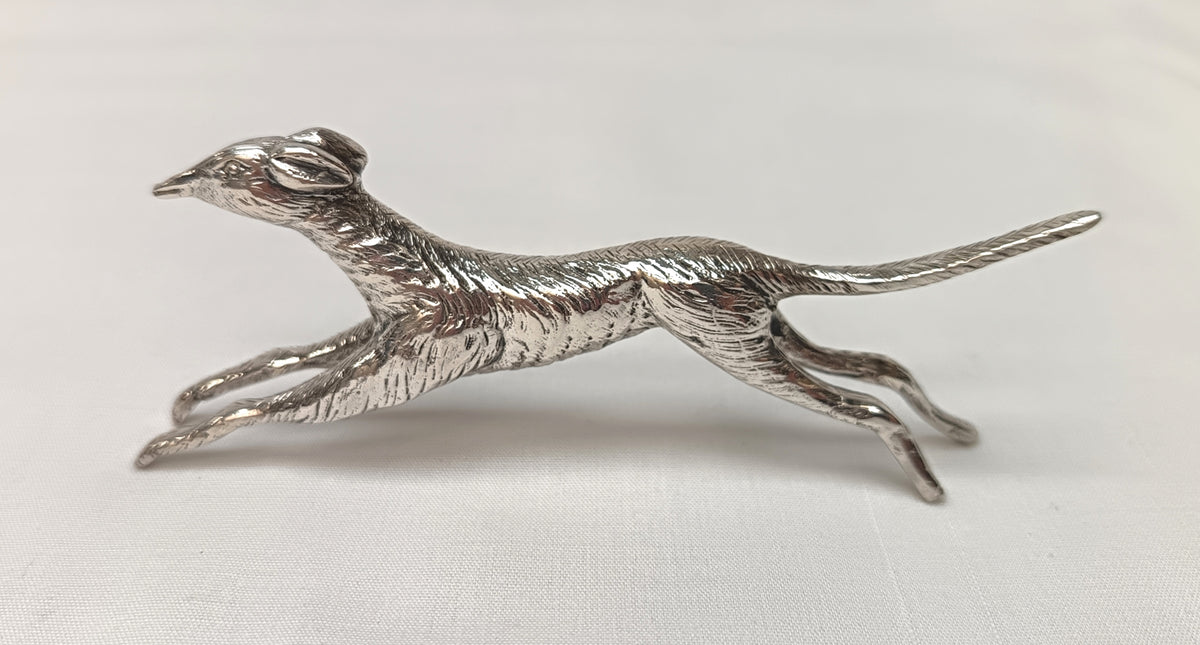 Unmarked Silver | Running Greyhound Figurine | Hand-Cast | Antique