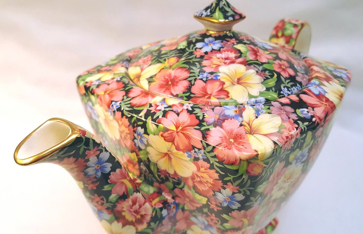 Grimwades Royal Winton | Florence Chintz | Teapot | Black Ground | 1995 Revival