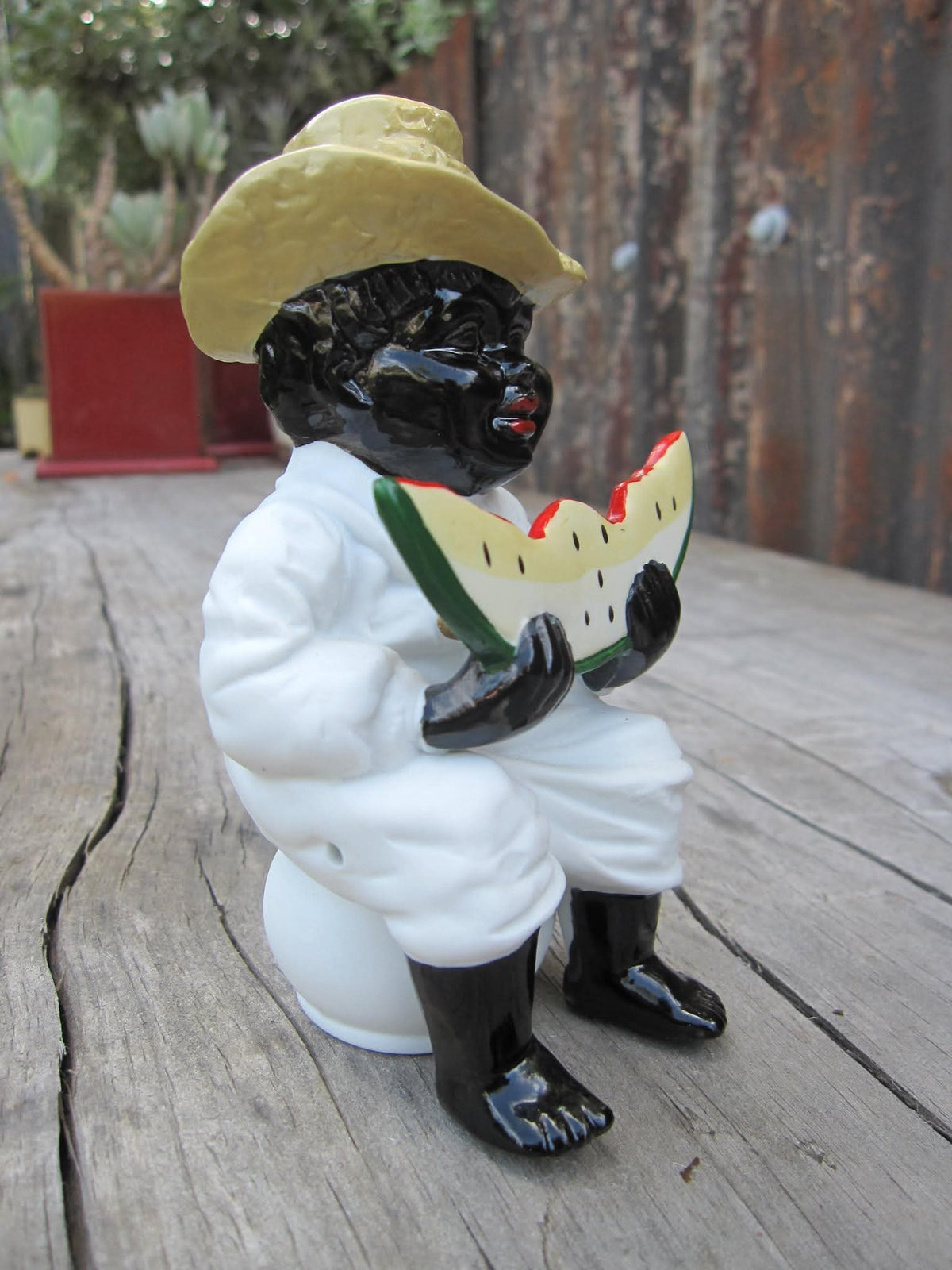Occupied Japan | Black Americana Caricature Figure | Seated Figure with Watermelon | Porcelain | 1945–1952