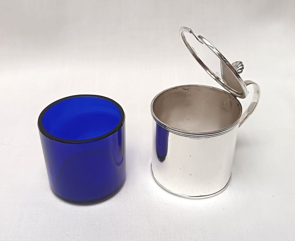 Edward Souter Barnsley | Sterling Silver Lidded Salt Cellar with Bristol Blue Glass Liner | Birmingham 1910 | Edwardian