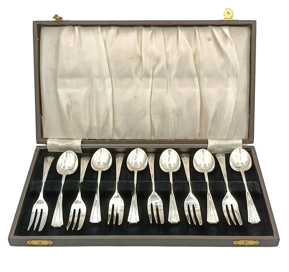 Art Deco | EPNS Silver-Plated Dessert Set | 6 Teaspoons and 6 Cake Forks | Original Presentation Case | England | c.1920s–1930s