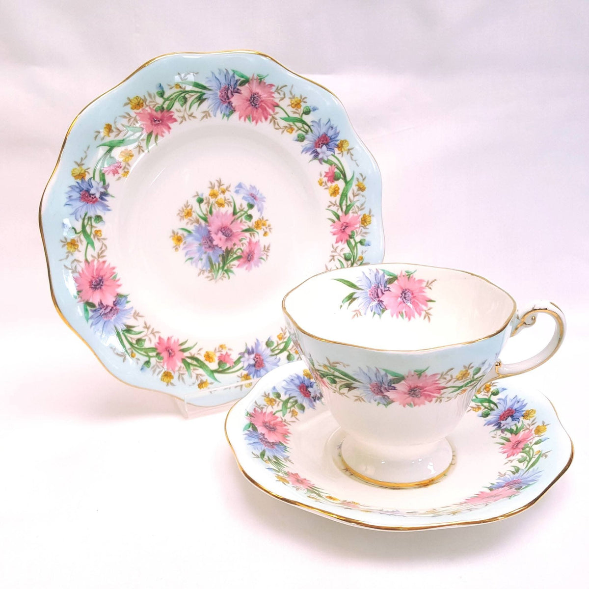 E. Brain & Co Ltd | Foley Bone China | 'Cornflower' | Two Trios | Bone China | Circa 1920s–1940s | Very Good Condition
