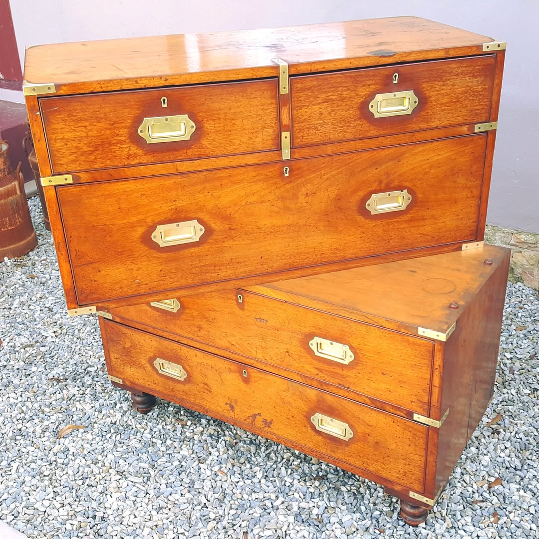 Victorian Military Campaign Chest | Two-Section Mahogany & Brass | c.1860