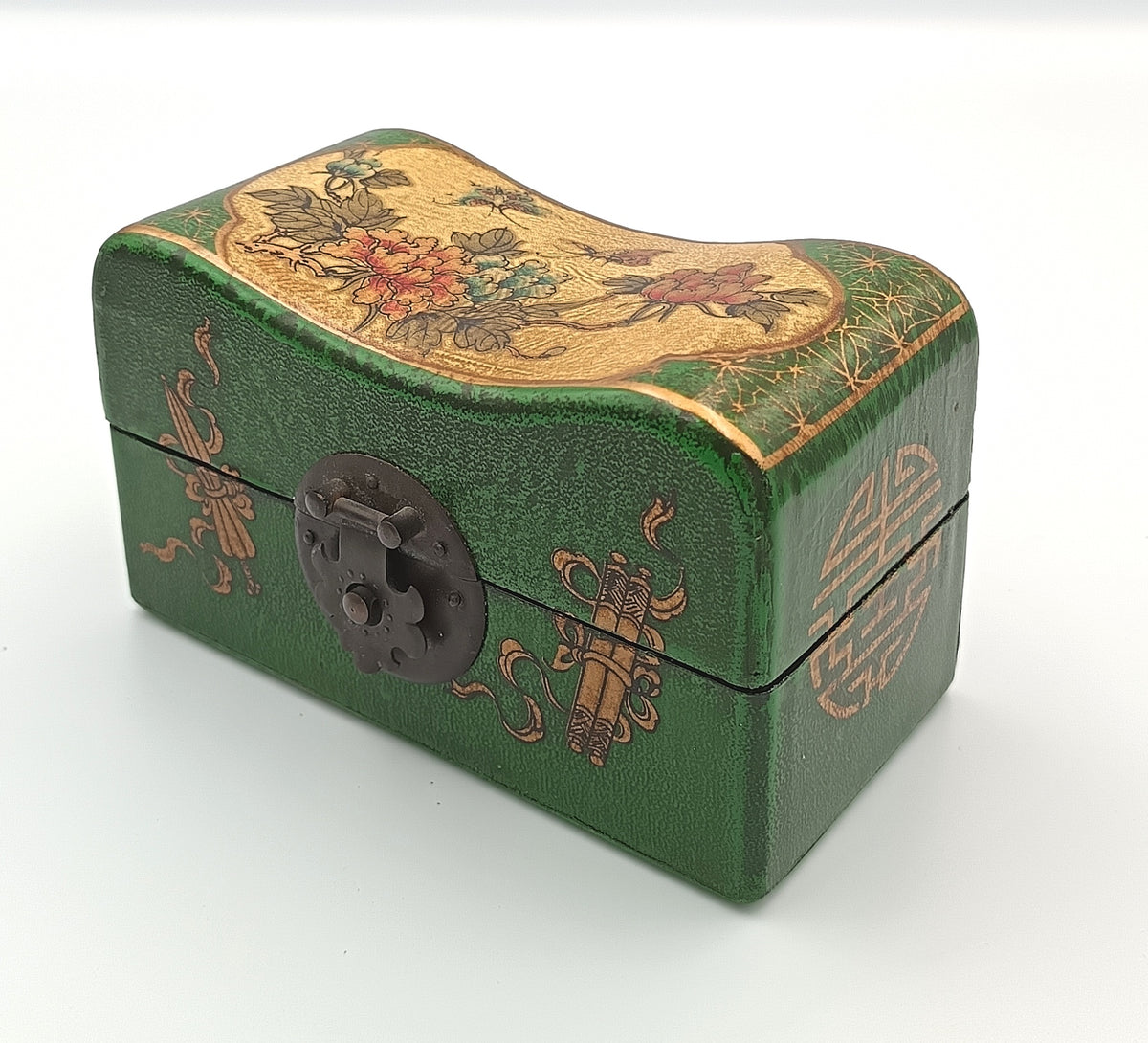 Chinese | Lacquered Wood | Pillow-Form Box | Floral and Butterfly Decoration | China | Late 20th Century