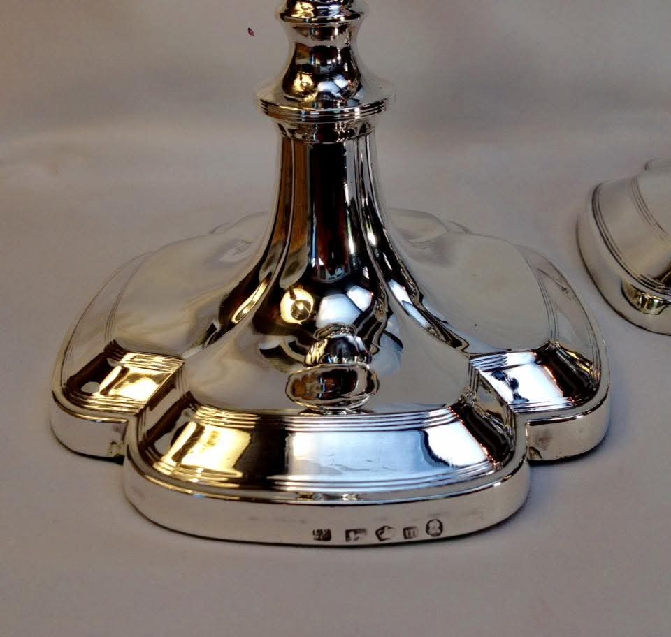 Pair of Sterling Silver Candlesticks — Baluster Column on Quatrefoil Base — Sheffield 1834, L P & Co — William IV