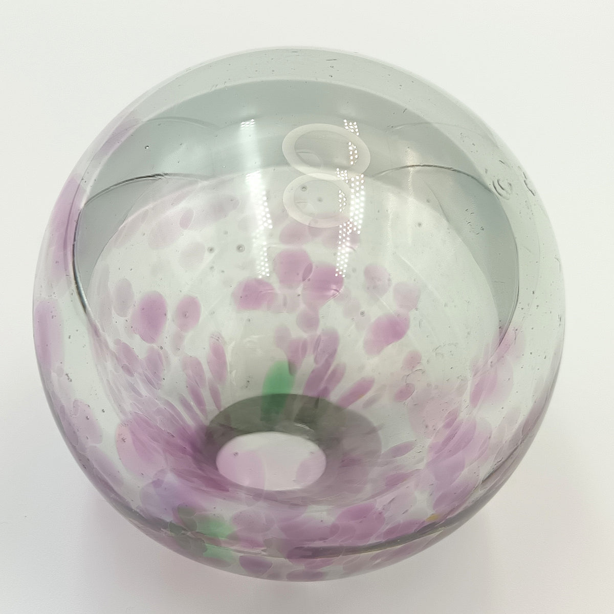 Hand-Blown Studio Glass Ornament | Mauve-Pink, Soft Purple & Green in Clear Glass | Unsigned