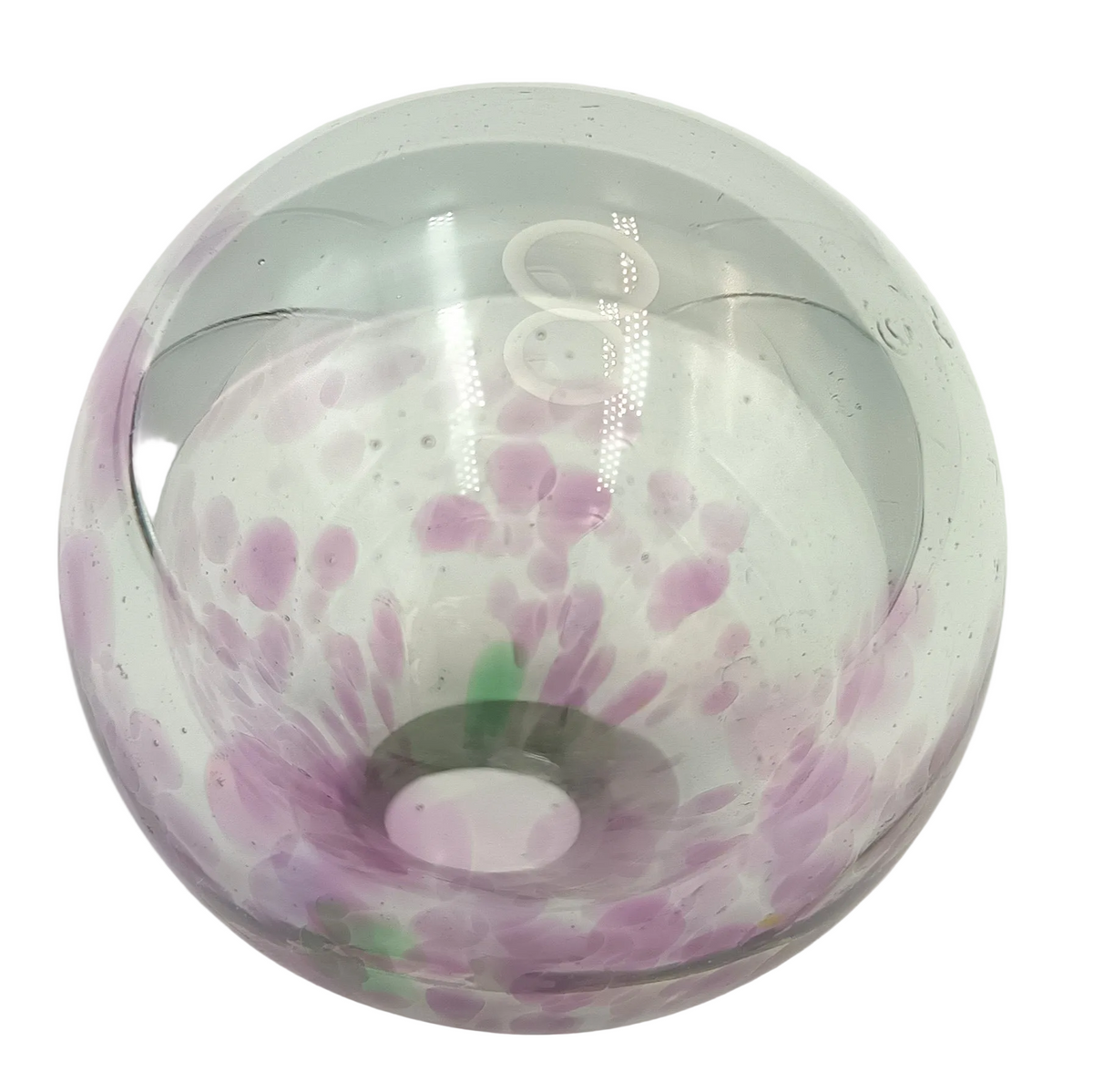 Hand-Blown Studio Glass Ornament | Mauve-Pink, Soft Purple & Green in Clear Glass | Unsigned