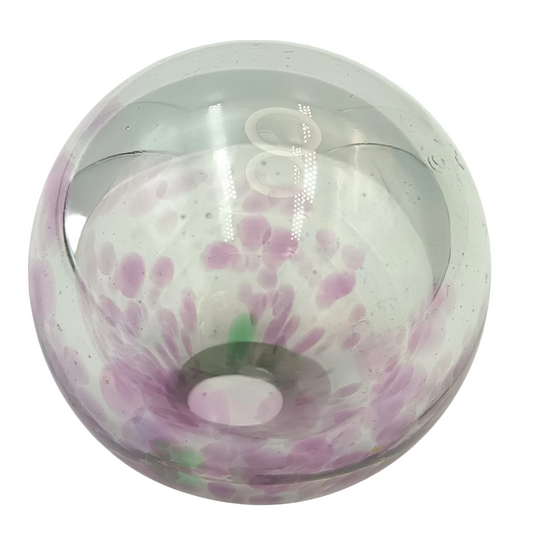 Hand-Blown Studio Glass Ornament | Mauve-Pink, Soft Purple & Green in Clear Glass | Unsigned