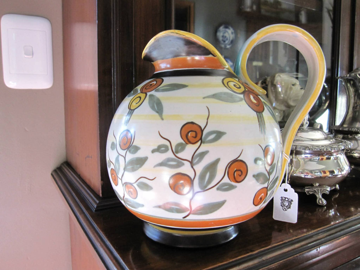 Royal Zuid Holland | Gouda | Hand-Painted Art Deco Pouring Jug | Earthenware | Netherlands | c.1920s–1930s